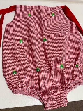 Vintage Baby Boy Bubble Romper 24M Red Gingham Frog Prince Embroidered Jon Jon